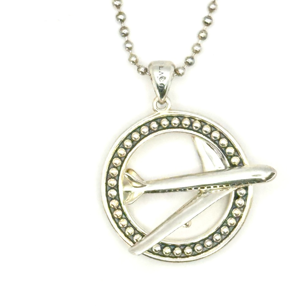 Lagos Caviar Sterling Silver 925 Airplane Pendant Necklace RARE - Picture 5 of 10